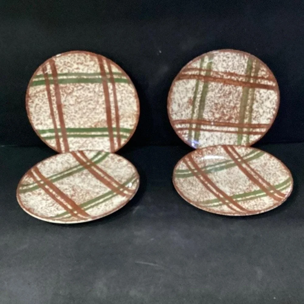 Blue Ridge Pottery Rustic Plaid Skyline Saucer, Set of 4 Replacement Dinnereware